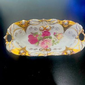 Hand Painted German Candy Dish Antique Gold Accents